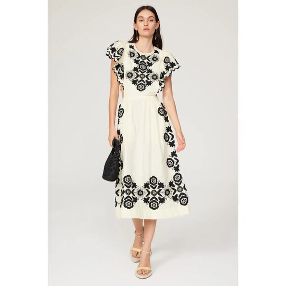 SEA New York Manuela Apron Midi Dress Embroidered Hourglass Size 8, Rt $450 - Picture 1 of 15
